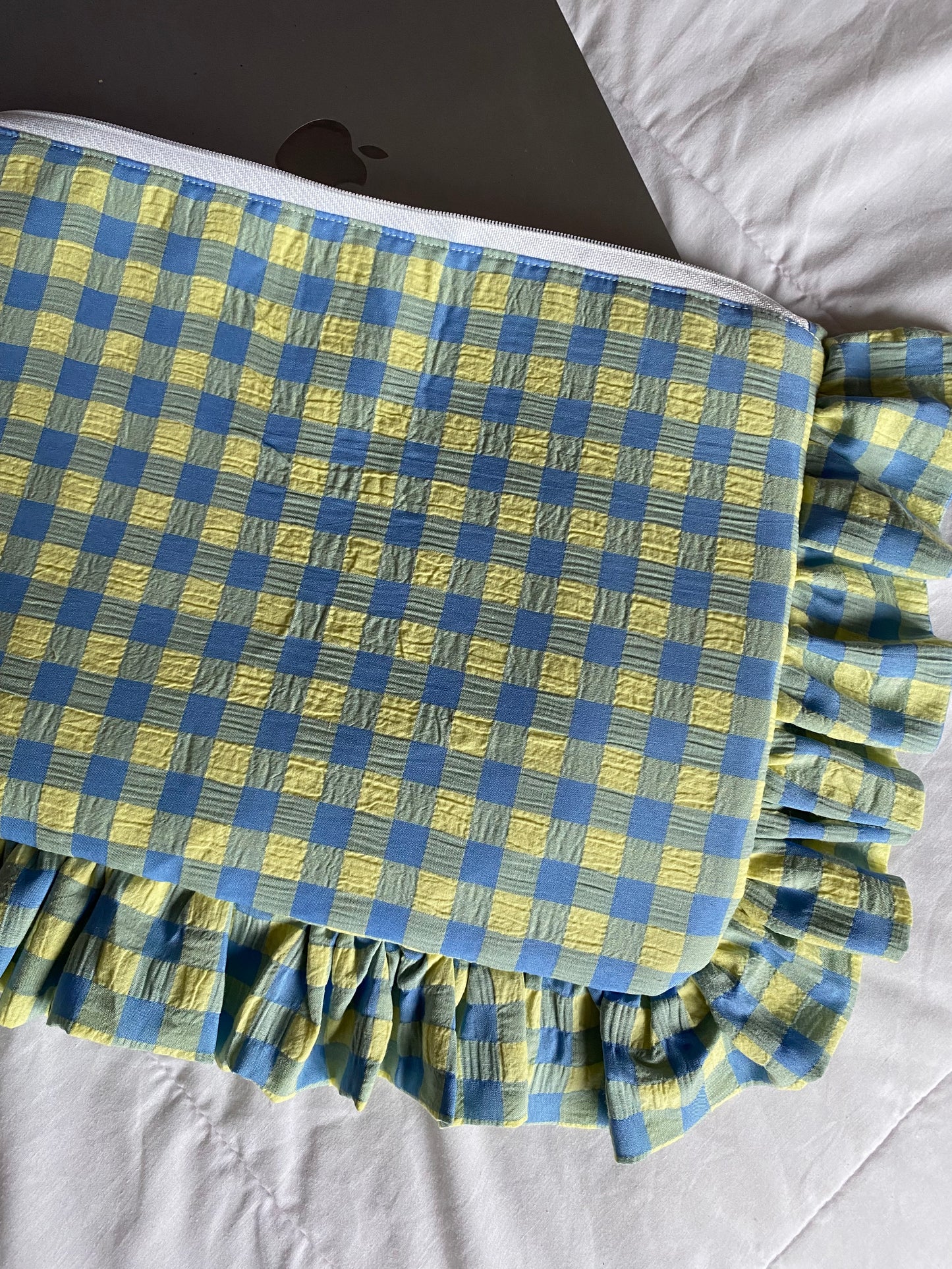 Ruffle Laptop Case- Blue and Yellow Gingham