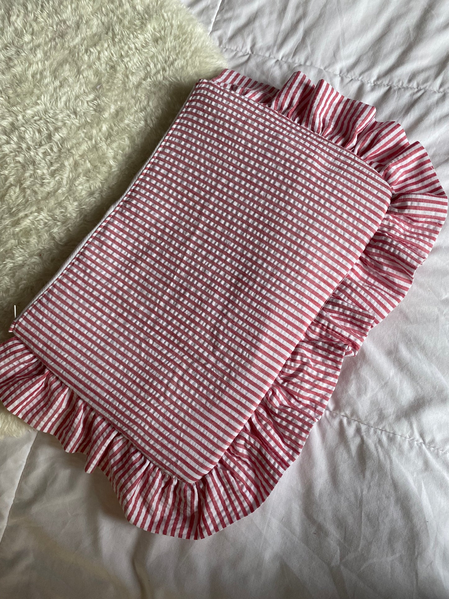 Ruffle Laptop Case- Red and White Striped