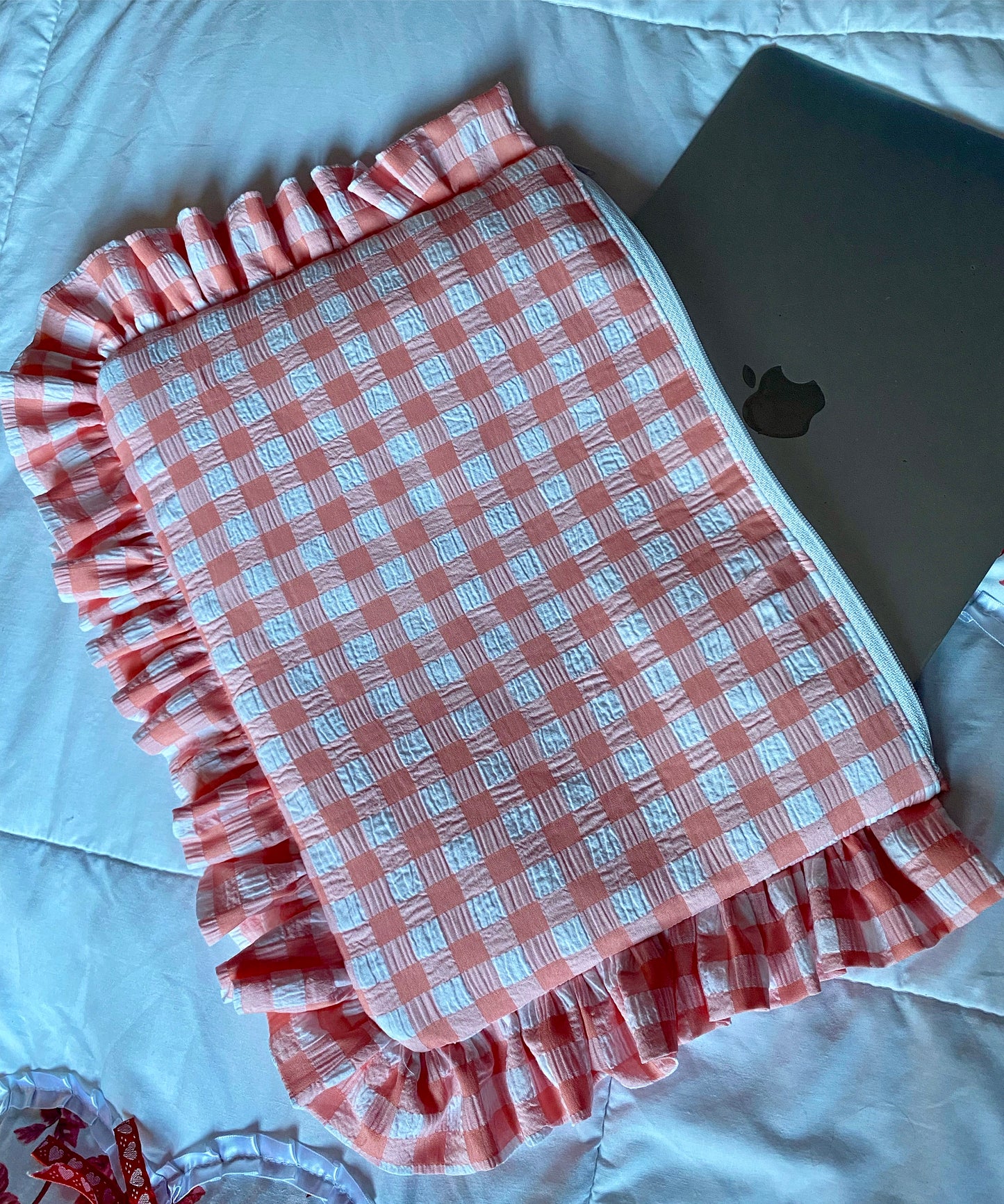 Ruffle Laptop Case- Pink and White Gingham