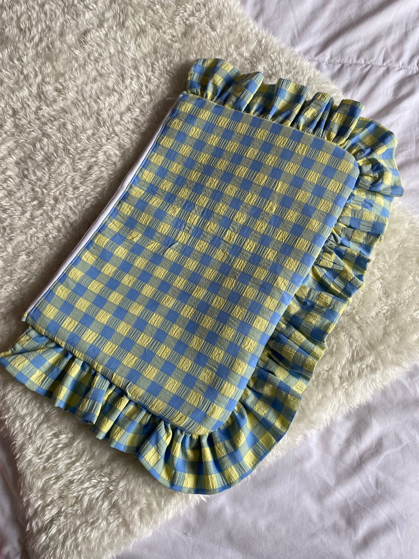 Ruffle Laptop Case- Blue and Yellow Gingham