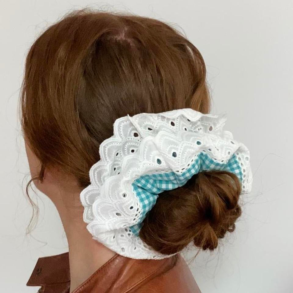 XL Ruffle Scrunchie- Green Gingham