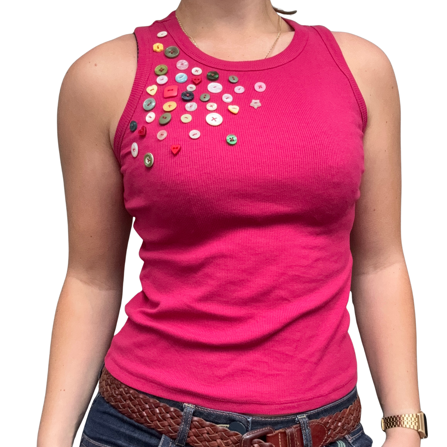 Pink Button Tank