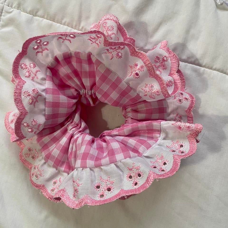 XL Ruffle Scrunchie- Pink Gingham