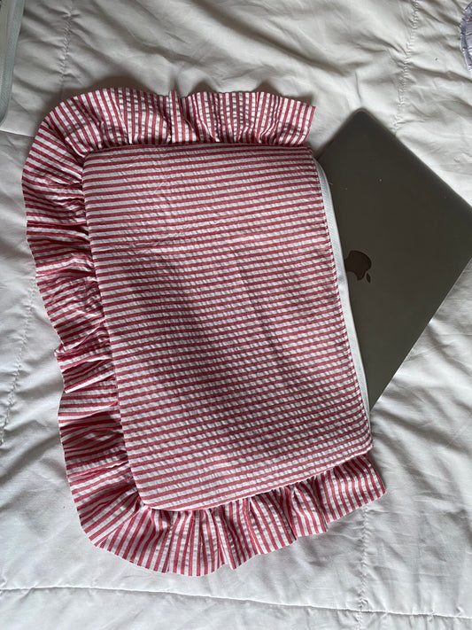 Ruffle Laptop Case- Red and White Striped