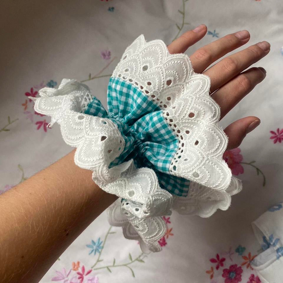 XL Ruffle Scrunchie- Green Gingham