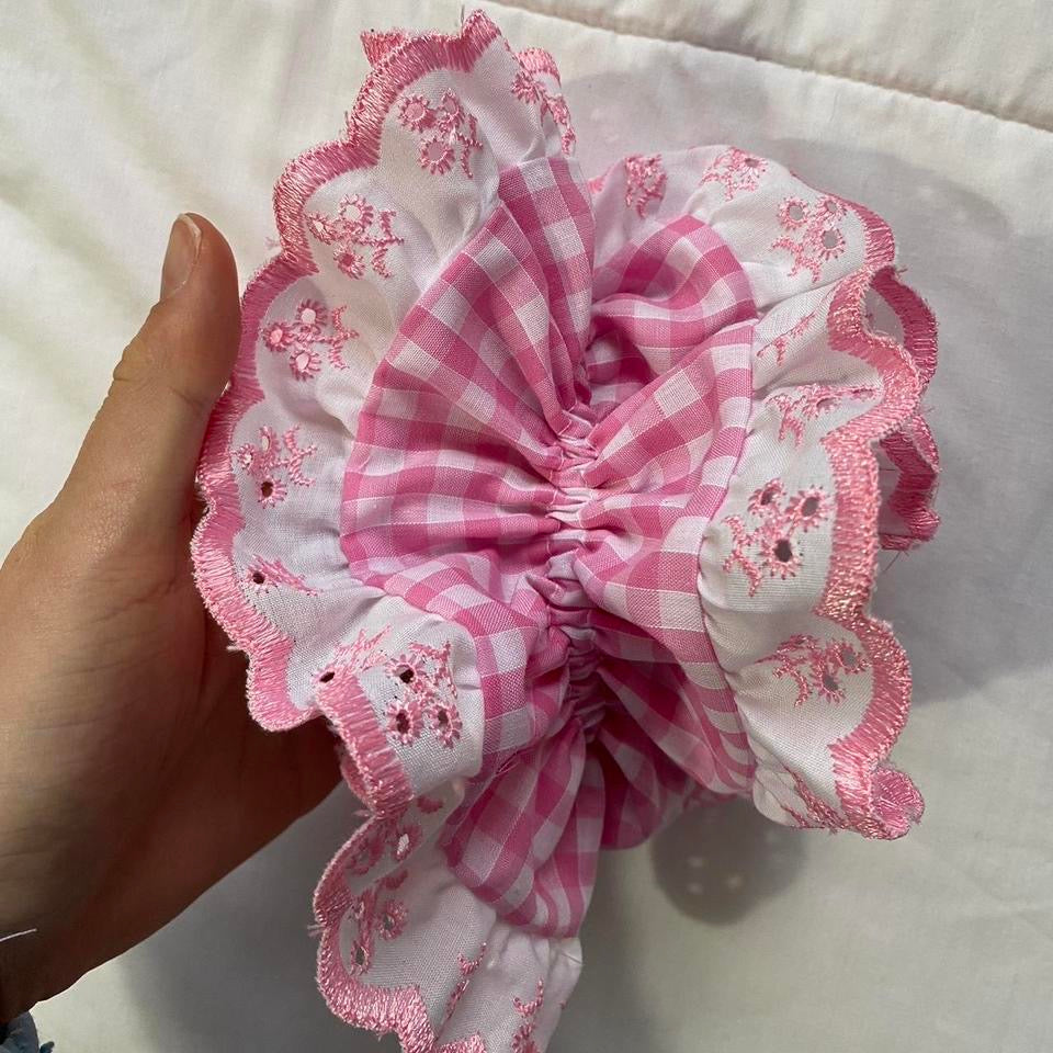 XL Ruffle Scrunchie- Pink Gingham