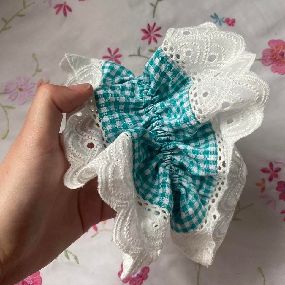 XL Ruffle Scrunchie- Green Gingham