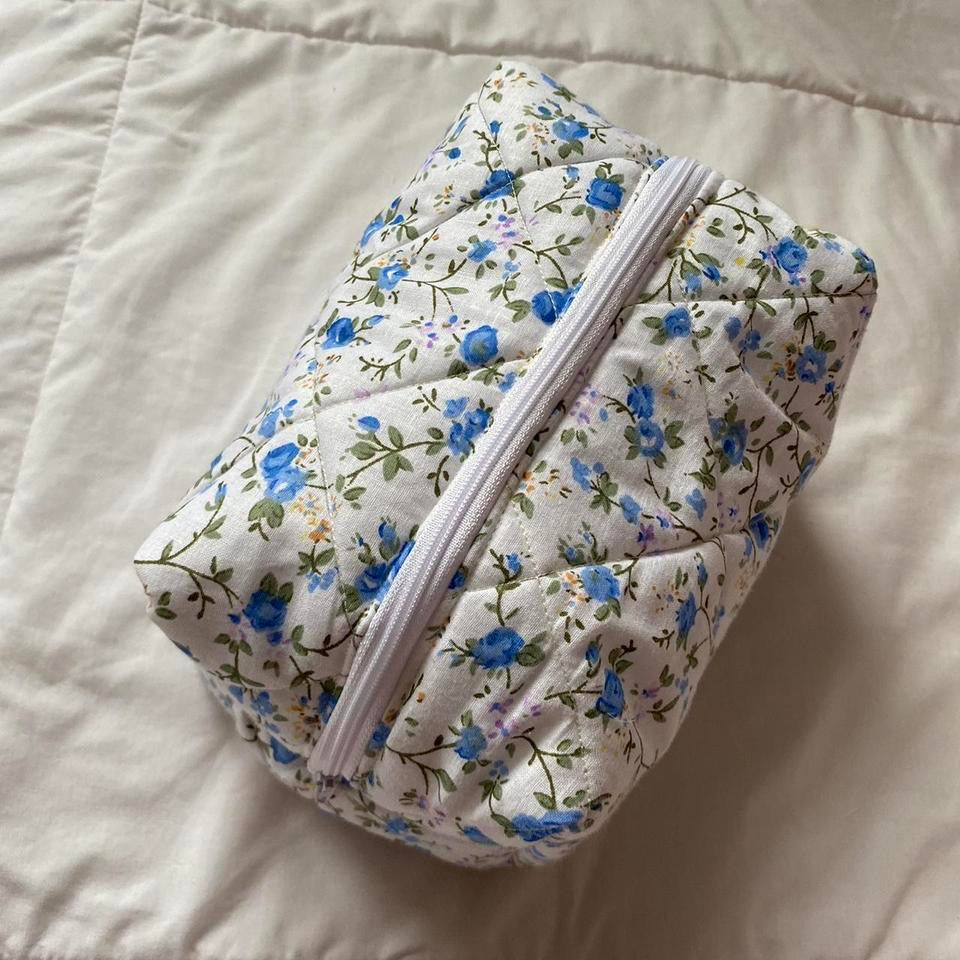 Large Beauty Pouch- Blue Flowers