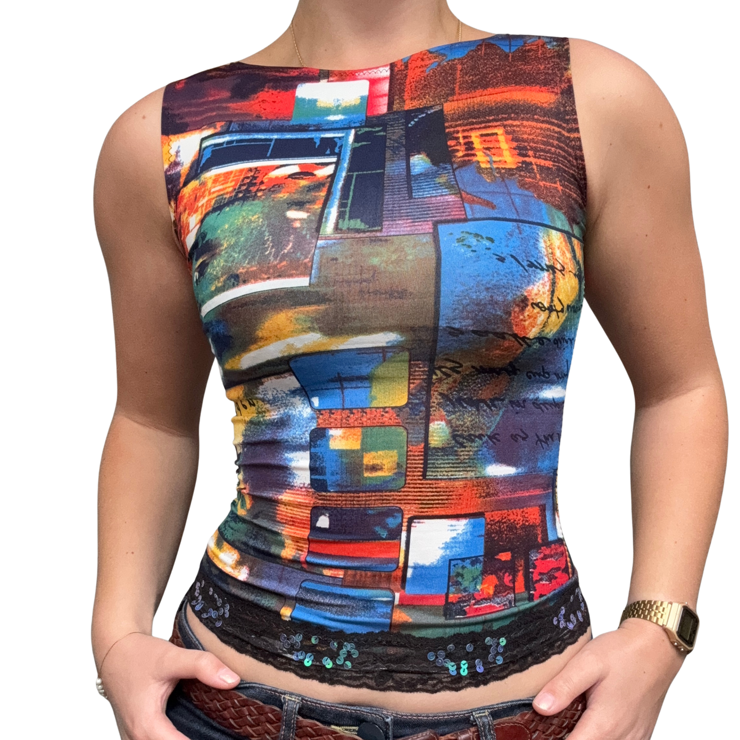 City Print Lace Tank