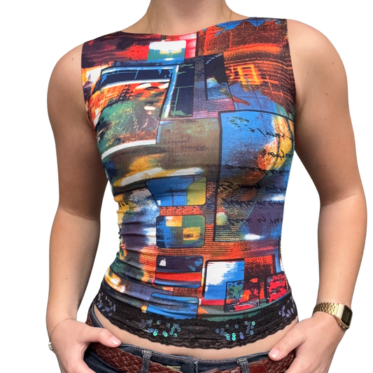 City Print Lace Tank