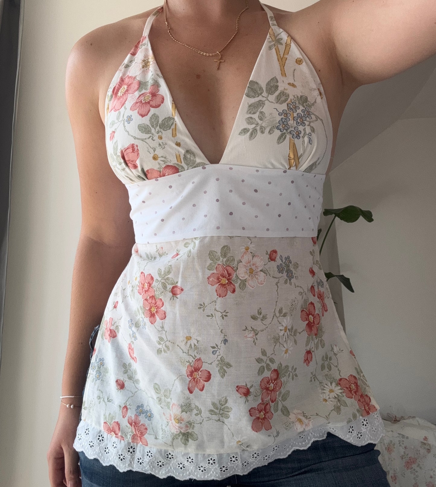 Halterneck Tie Up Top - Flowers and Polka Dots