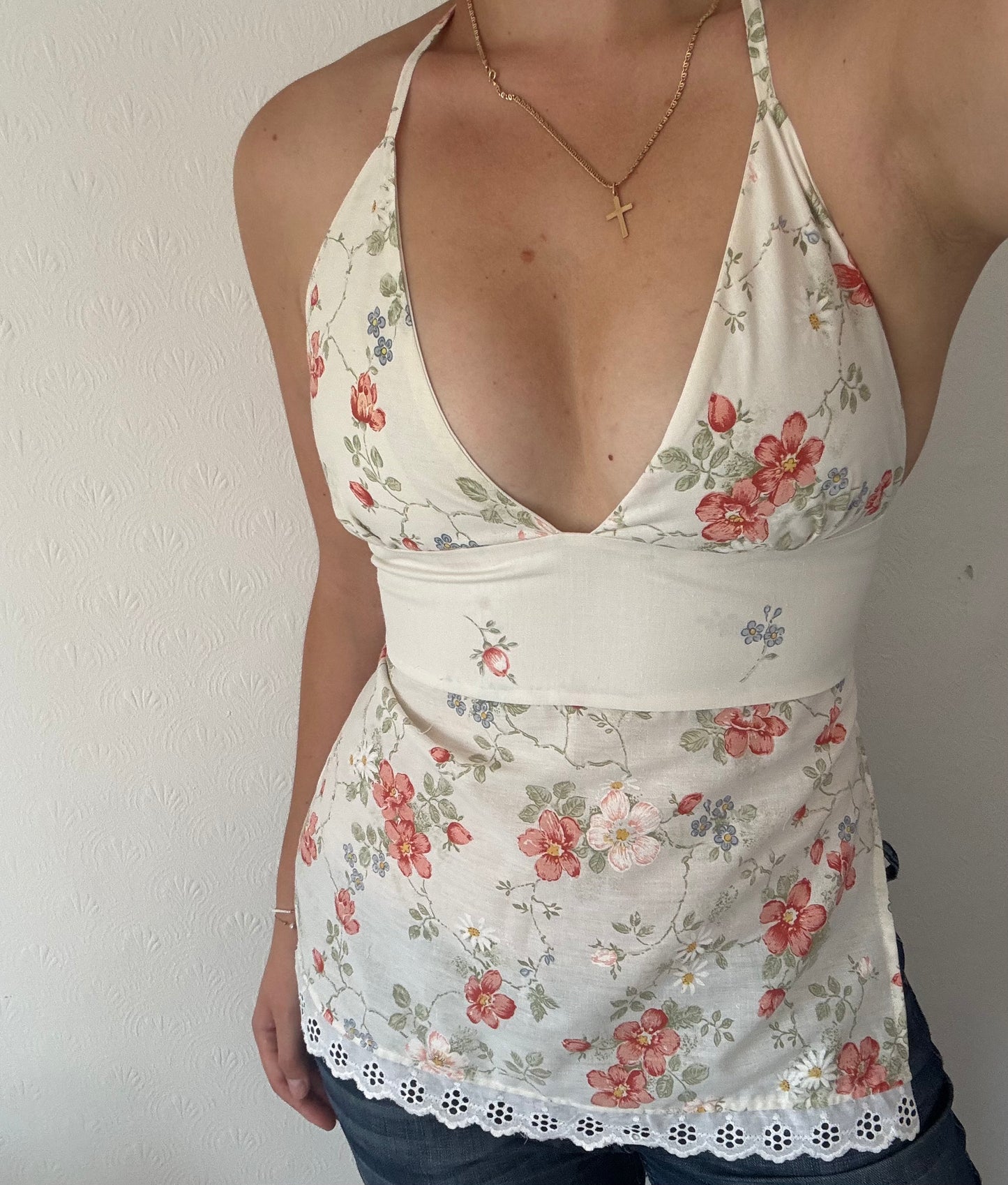 Halterneck Tie Up Top - Blossoms