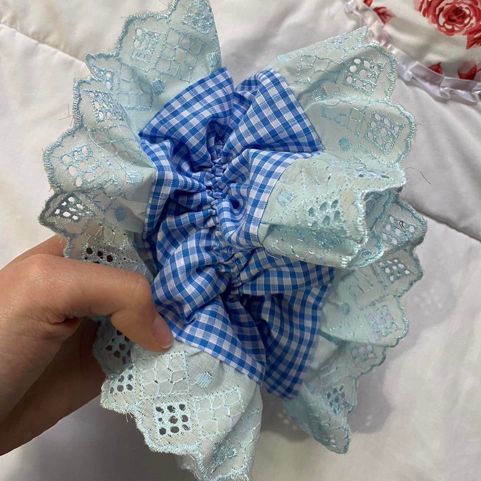 XL Ruffle Scrunchie- Blue Gingham