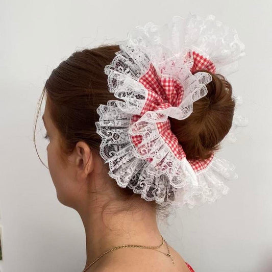 XL Ruffle Scrunchie- Red Gingham