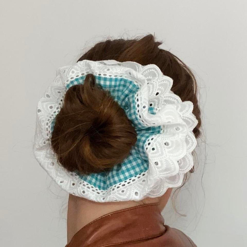 XL Ruffle Scrunchie- Green Gingham