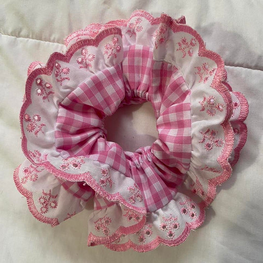 XL Ruffle Scrunchie- Pink Gingham