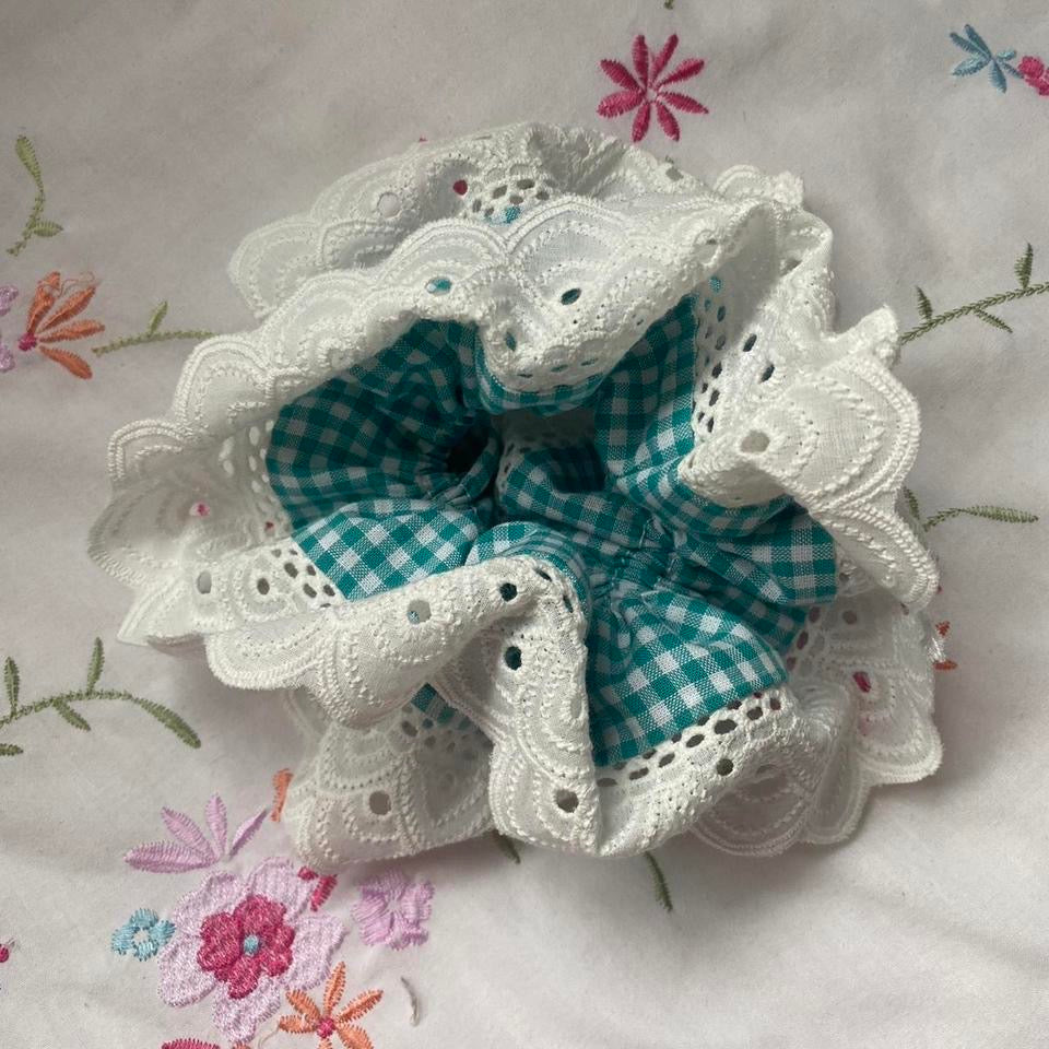 XL Ruffle Scrunchie- Green Gingham