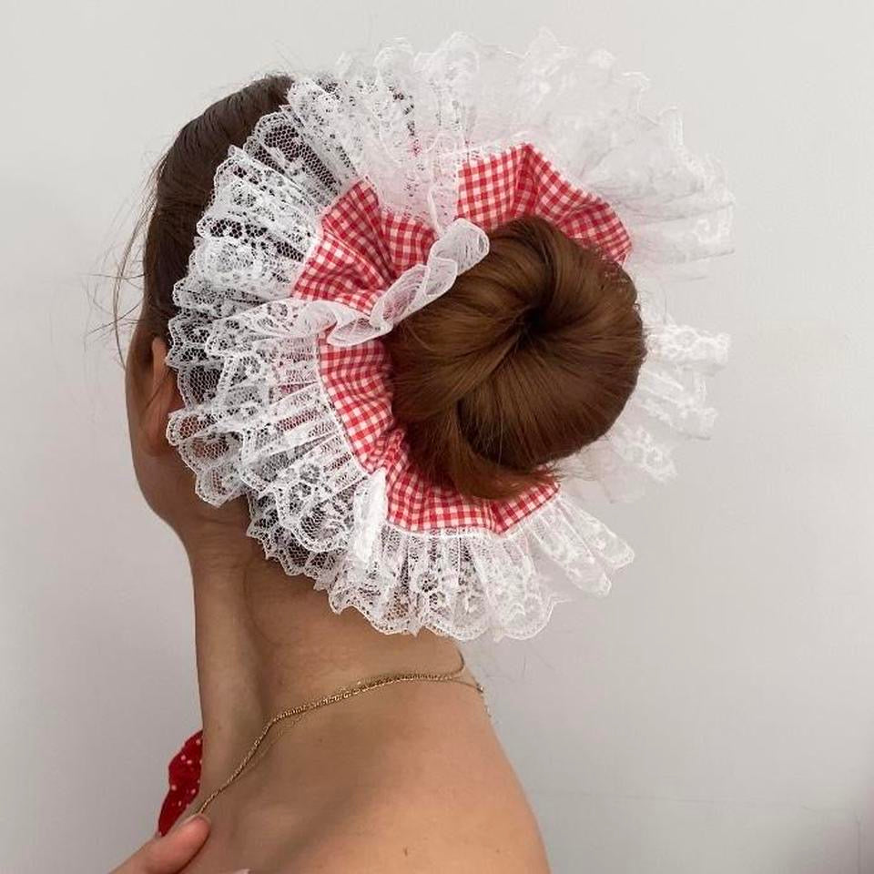 XL Ruffle Scrunchie- Red Gingham