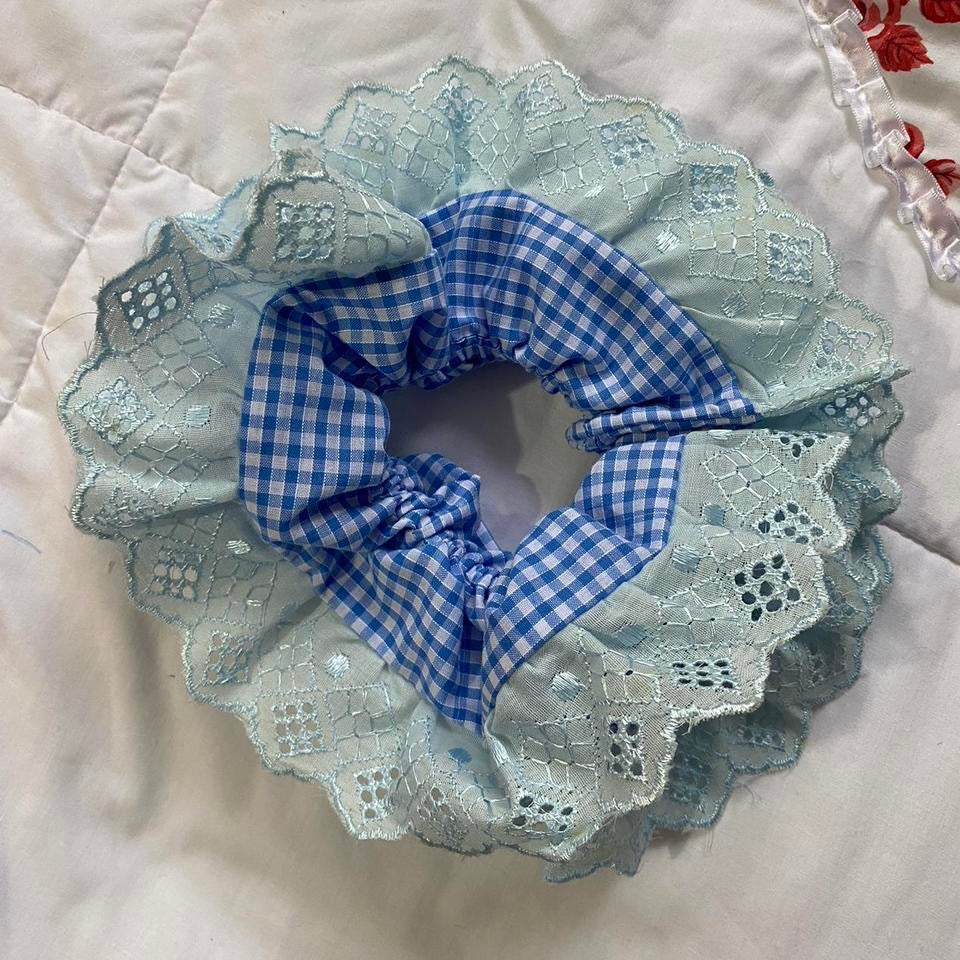 XL Ruffle Scrunchie- Blue Gingham