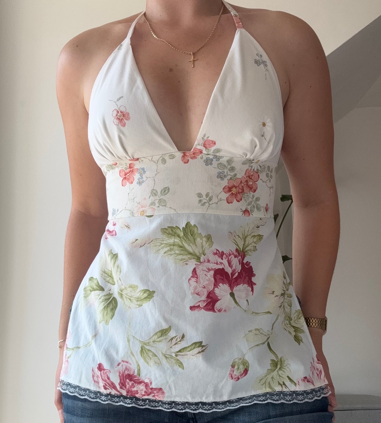 Halterneck Tie Up Top - Funky Florals