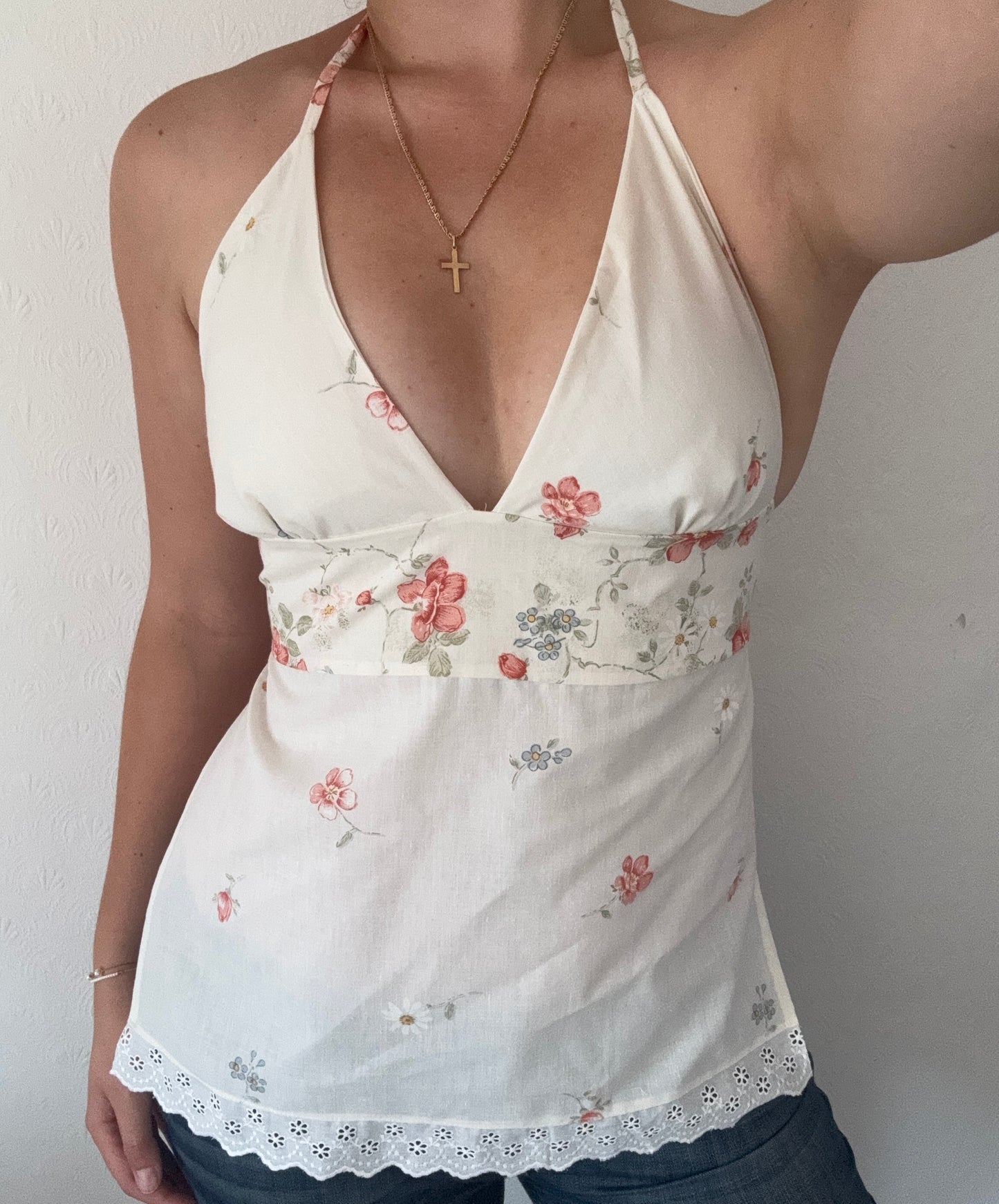 Halterneck Tie Up Top - Ditsy Floral