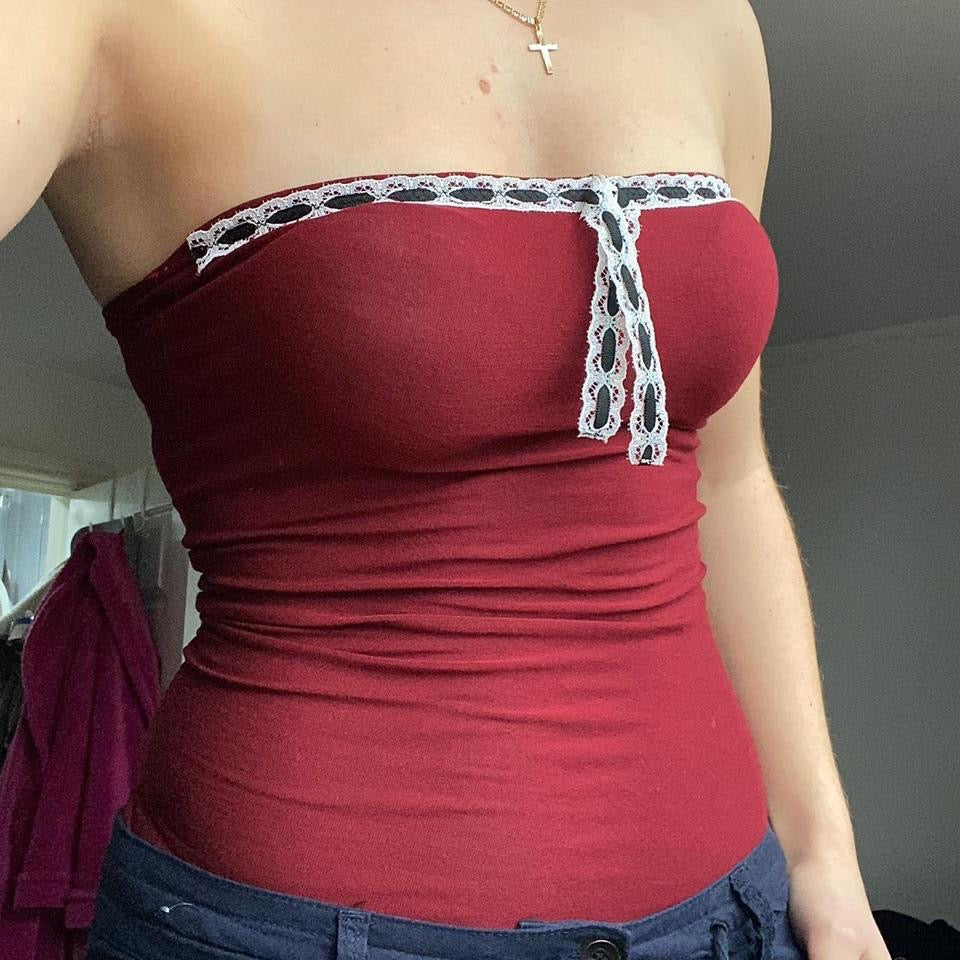 Strapless Top in Wine Red