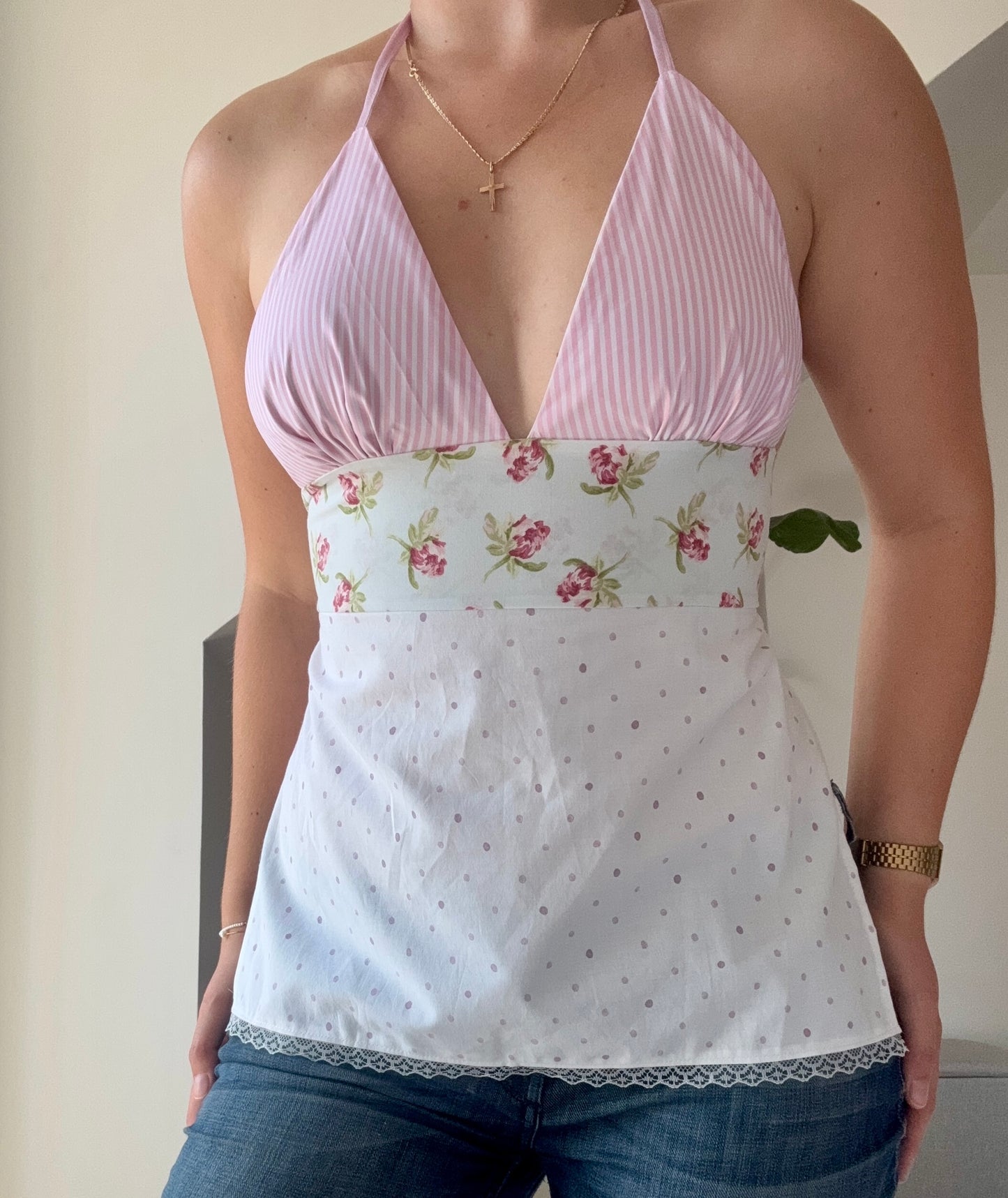 Halterneck Tie Up Top - Stripes and Dots