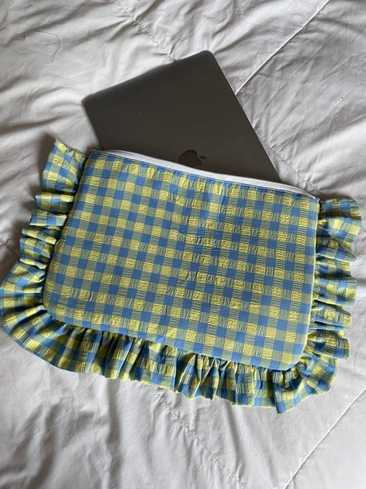 Ruffle Laptop Case- Blue and Yellow Gingham