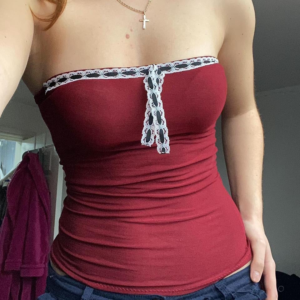 Strapless Top in Wine Red