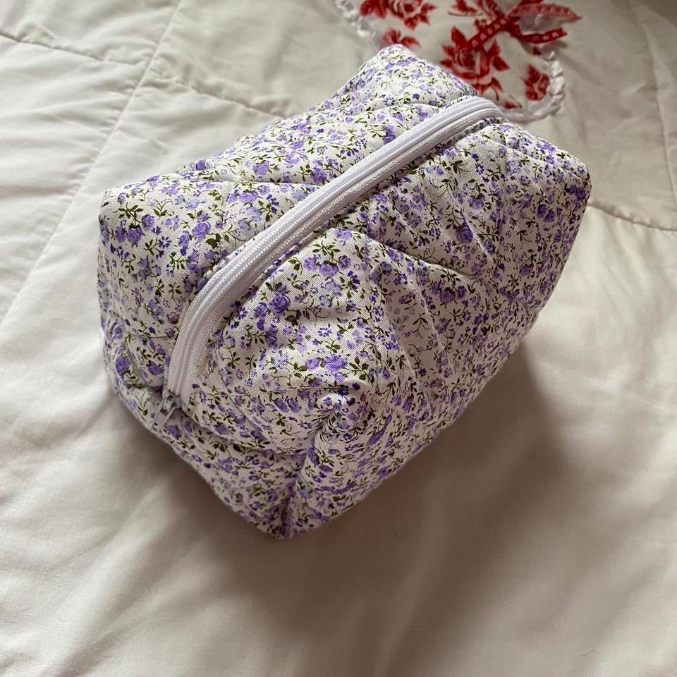 Large Beauty Pouch- Purple Flowers