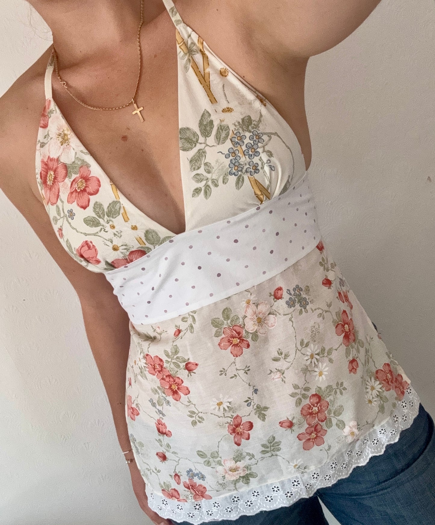 Halterneck Tie Up Top - Flowers and Polka Dots