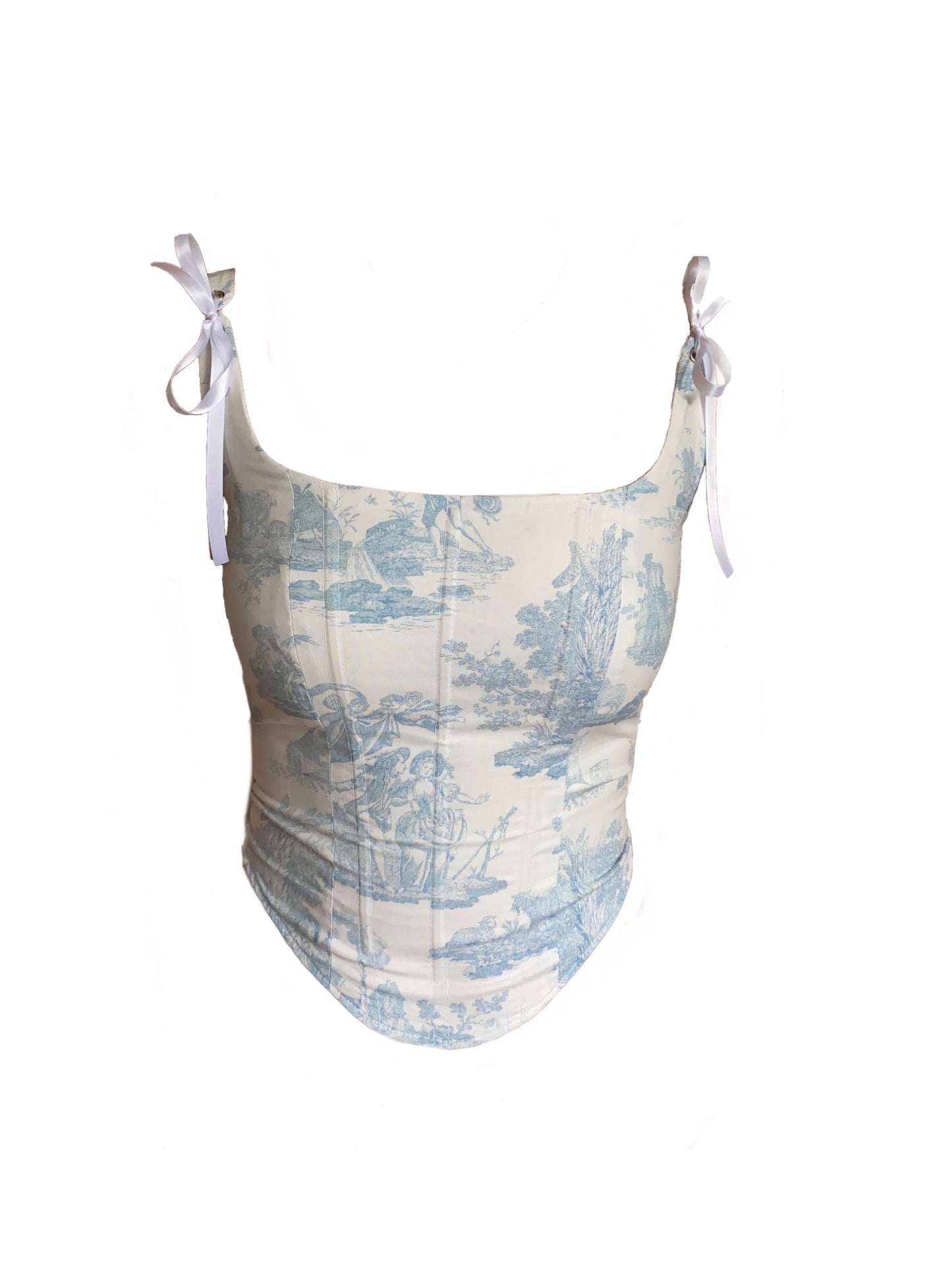 Adjustable Corset in Toile de Jouy