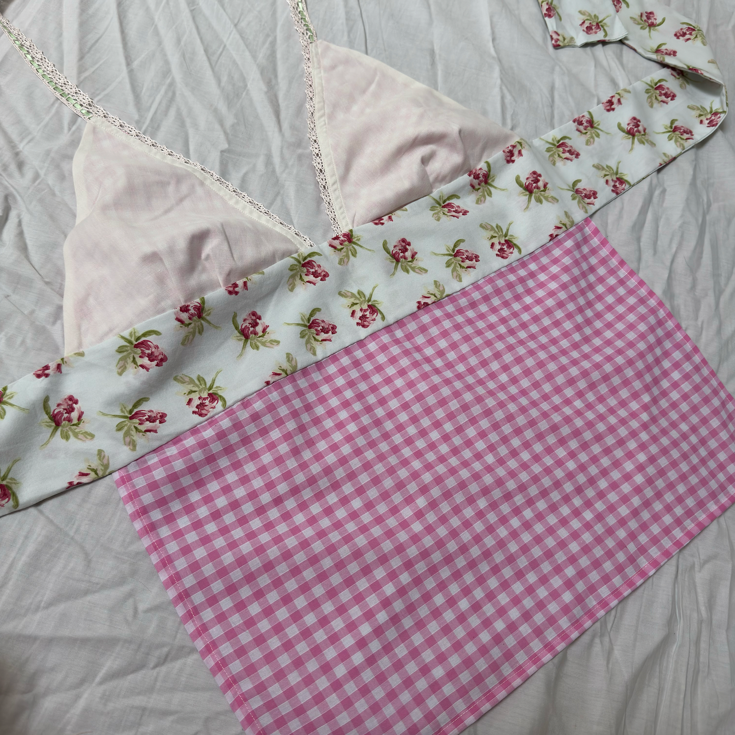 Halterneck Tie Up Top - Gingham Floral