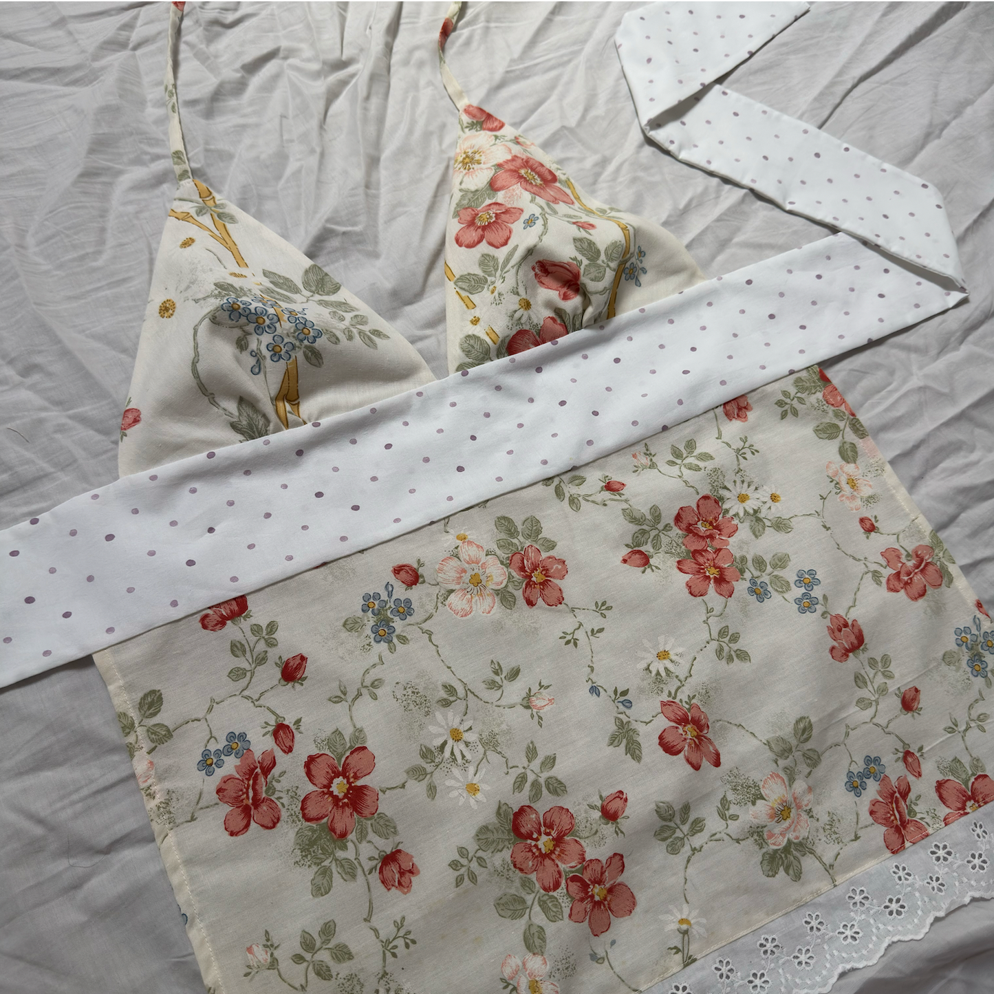 Halterneck Tie Up Top - Flowers and Polka Dots