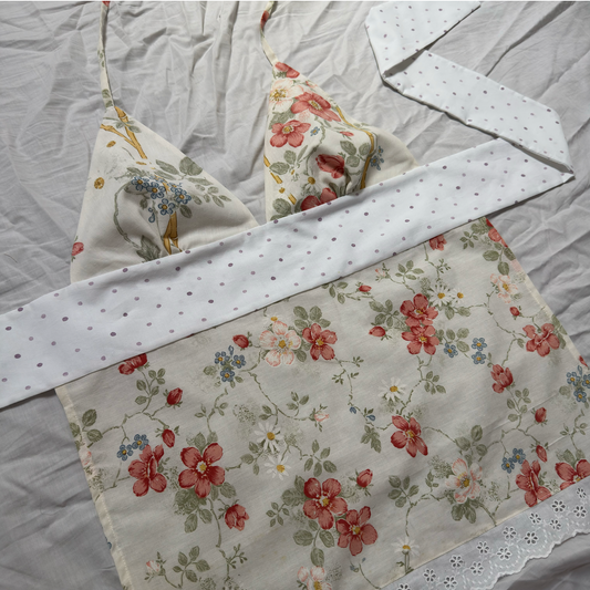 Halterneck Tie Up Top - Flowers and Polka Dots